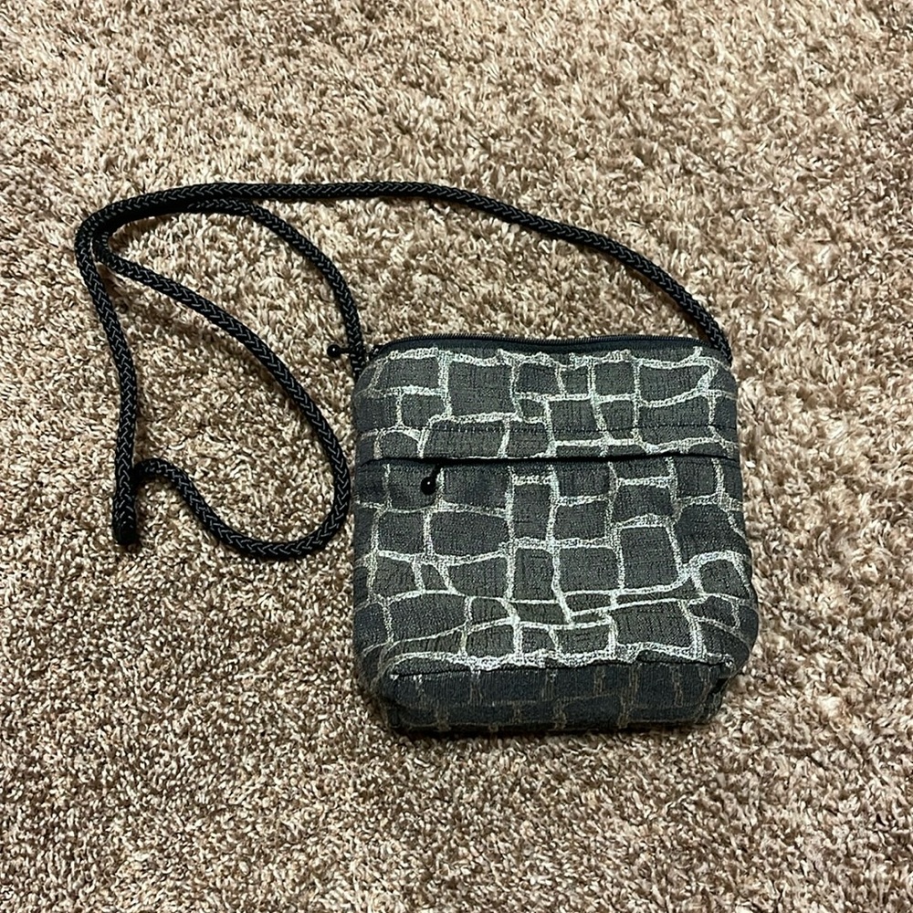 Black and silver print bucket purse